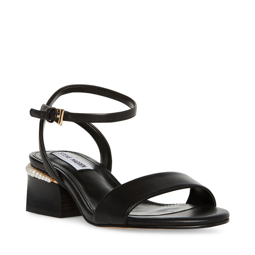 Black Steve Madden Nora Leather Women's Heels Sandals | PH 5846BQ16